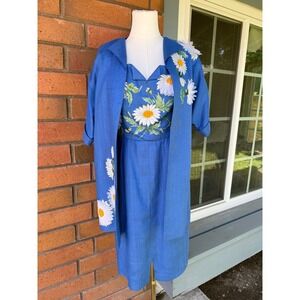 Annalisa Francocci Hand Painted Linen Dress Daisies Sartoria | Blue | IT Size 42